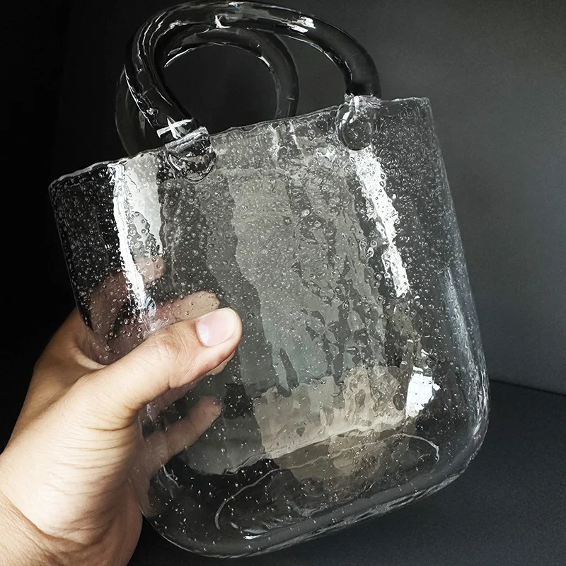 wholesale elegant hand blown crystal glass purse bag vase for dried and artificial flowers
