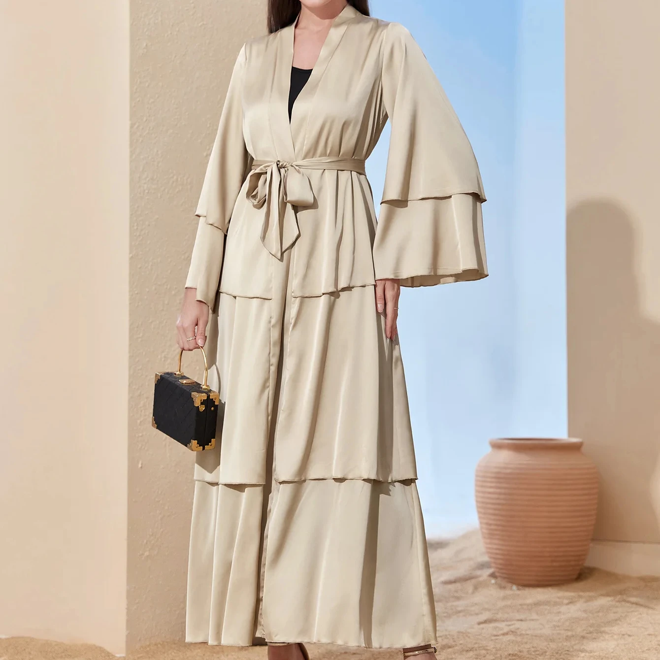 U.Chic New Design 2024 Middle East Turkish Muslim Women Abaya Hijab Flowy Tiered Casual Dresses Robe Lady Dress jalabiya dress