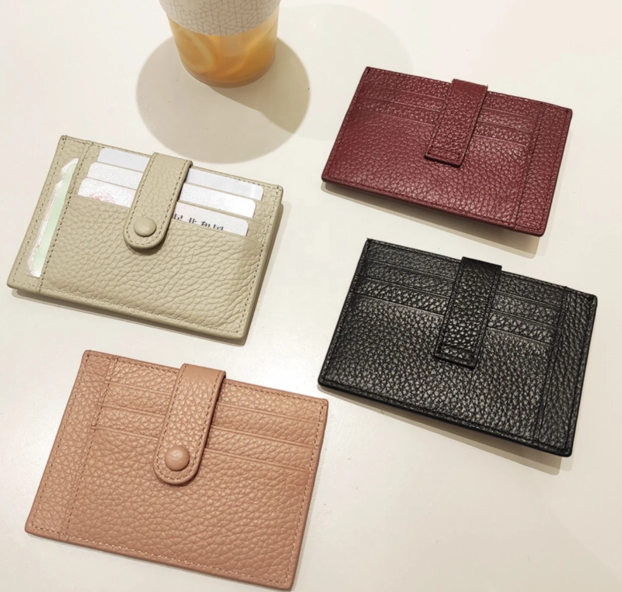 Pure color mini ultra-thin card bag female small head cowhide soft driving license European and American delicate high-end n