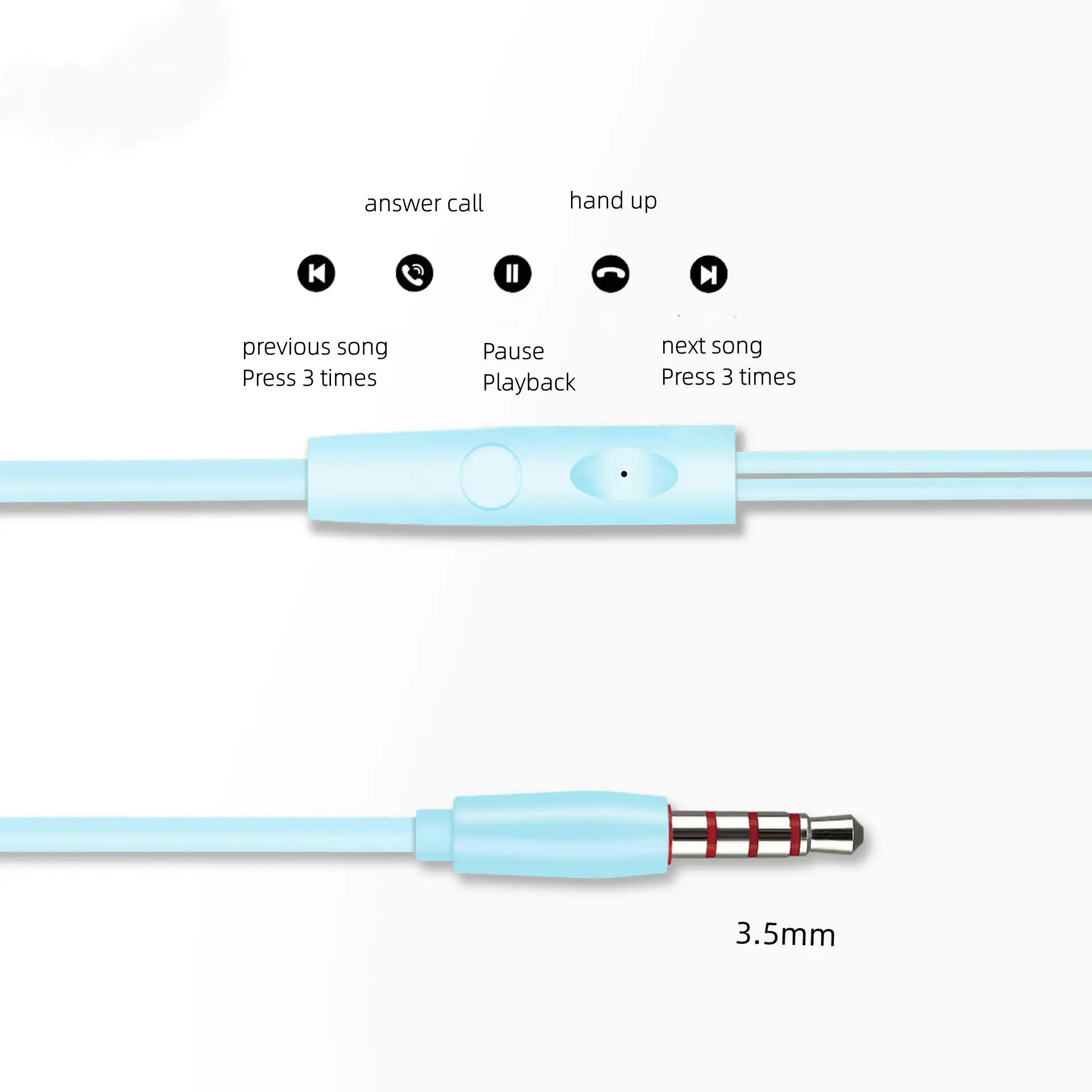 K102 TPE Music Sport 3.5 mm 3 in 1 Capacitive Wire Control with Microphone Stereo In-ear Wired Earphone