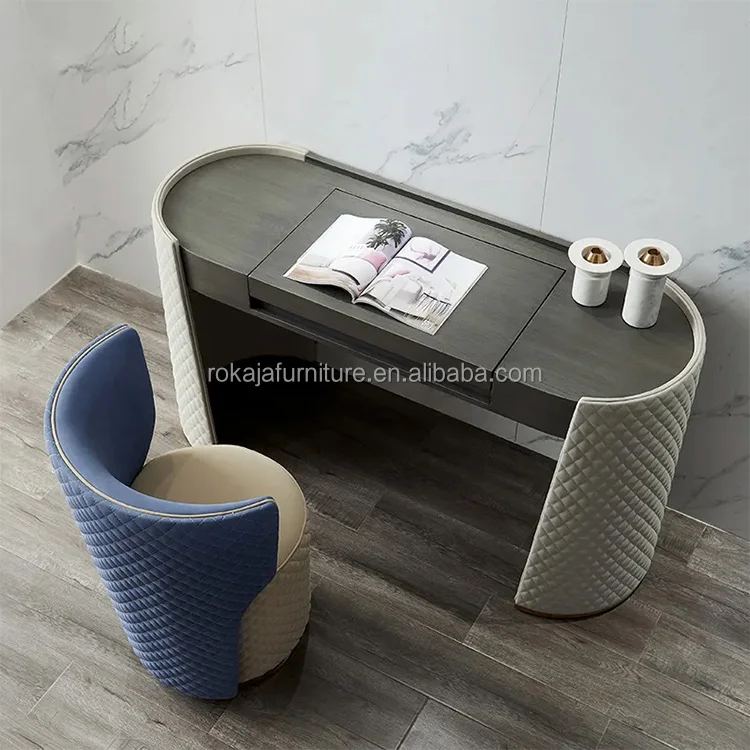 Elegant Bedroom Furniture Dresser Set Flip Top Design Top Makeup Table With Mirror Modern Luxury Vanity with Chair