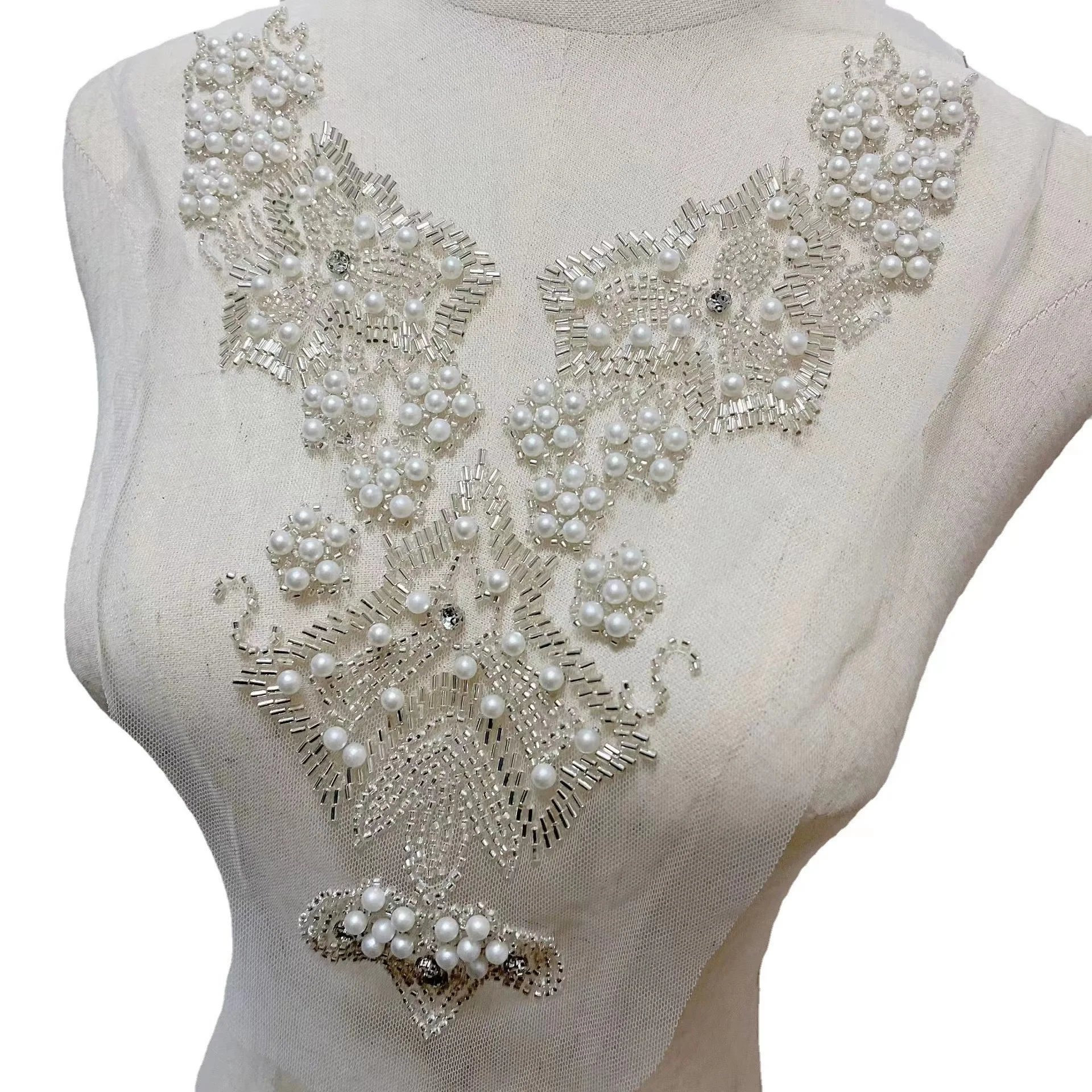 Sustainable Polyester DC4 Wedding Dance Dress Accessories Lace Collar with Flower Beads and Pearl Embroidery