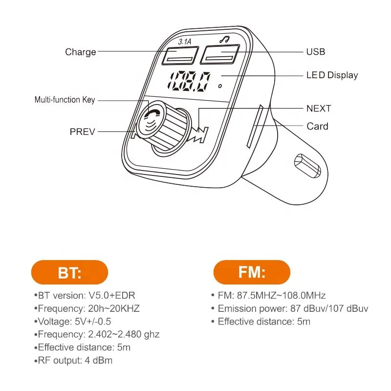 Handsfree Call Car Charger Wireless Bluetooth FM Transmitter Radio Receiver Mp3 Audio Music Adapter Dual USB Port Charger