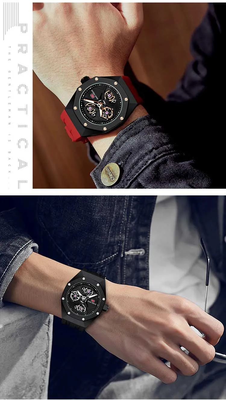 Mini Focus MF0422G Wholesale Blue Gents Quartz Watch Stylish Silicone Band Water Proof Skeleton Vintage Casual Wrist Watch