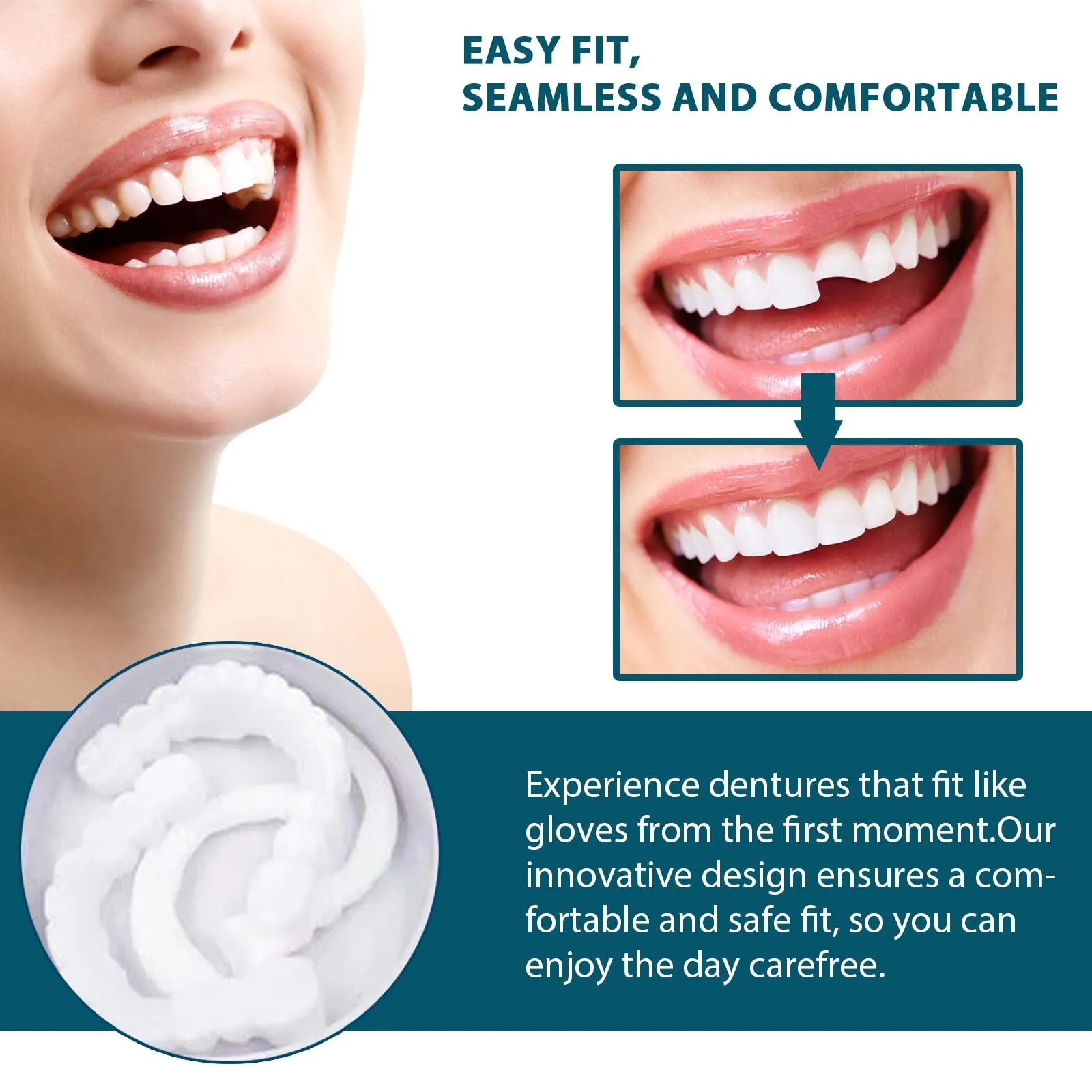New snap smile customized label Upper lower False teeth cover Perfect Smile Veneers Comfort Fit Flex Denture braces