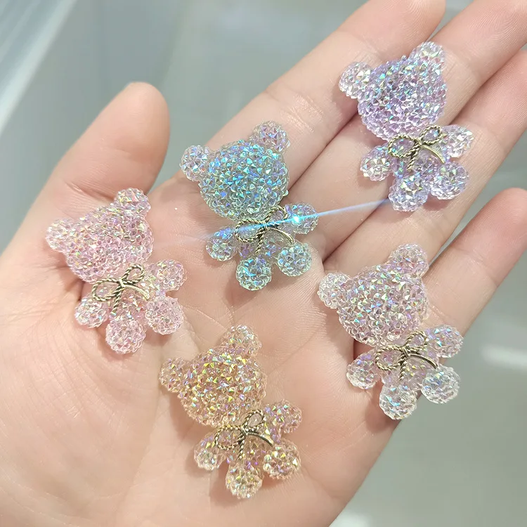 Colorful resin accessories cartoon full diamond bow tie bear waist DIY flower phone case hair clip and hair accessories