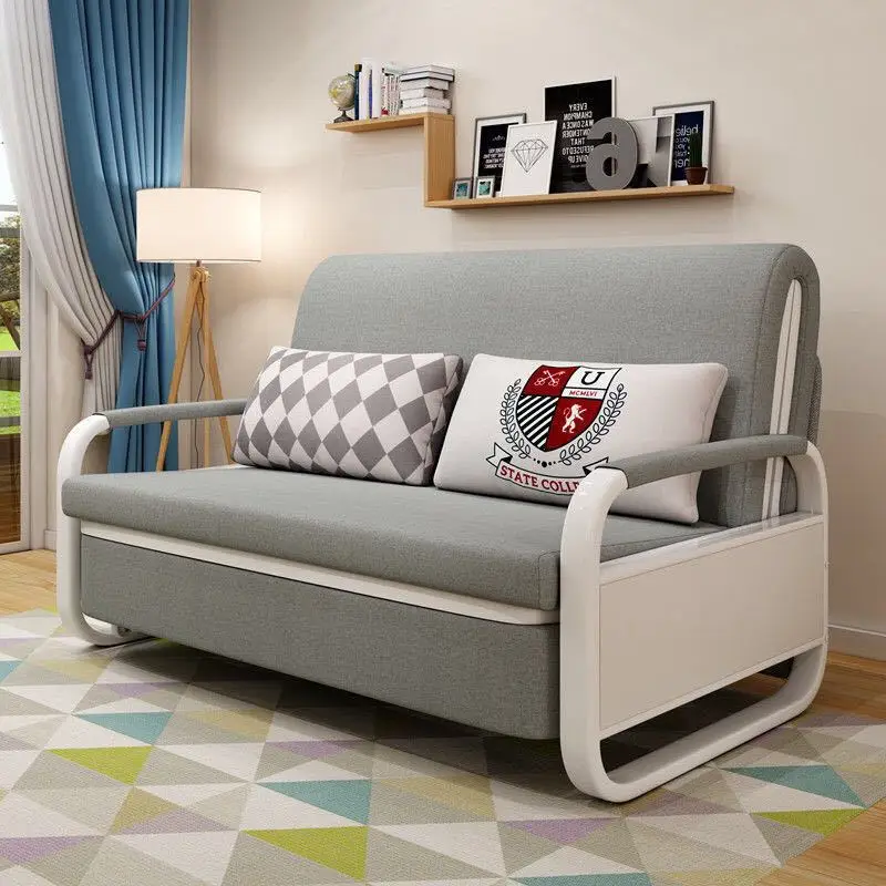 Modern Simple Style Save Space Multi-purpose Sofa Cum Bed Fabric Folding Chair Sleeper Living Room Metal Frame Sofa Bed