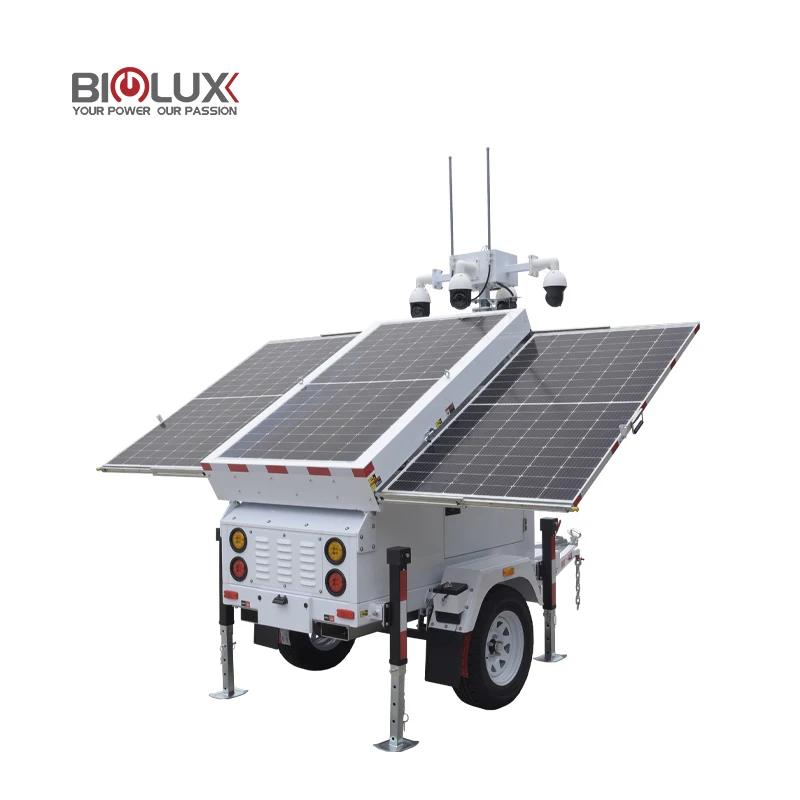 Rapid shipment Portable Mobile 3 Panels  Solar Power Surveillance CCTV Trailer  For Outdoor Security