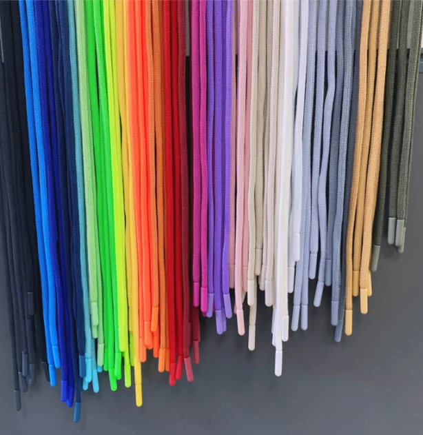 OEM custom polyester cord colored Round draw cords hoodie string rope drawstring drawcord for cloth with metal tips