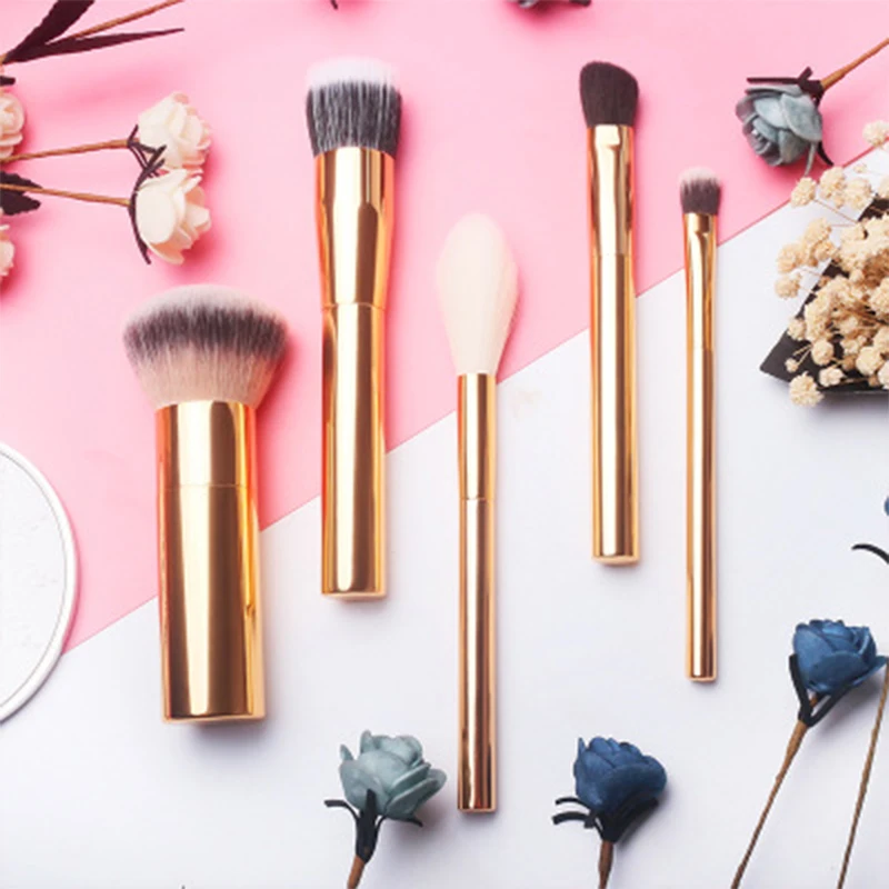 HXT-001F 5pcs mini vegan hair metal handle cosmetic beauty tools brushes cosmetic brushes kit for daily brush make up travelling