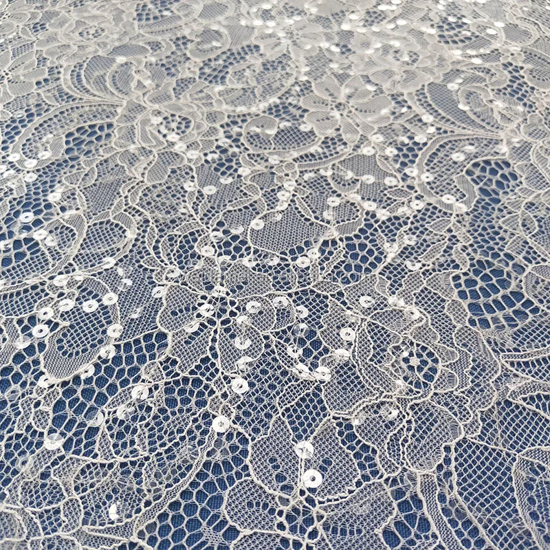 
Wholesale French Lace with Sequins Embroidery Soft Sequin Lace Fabric by Yards 