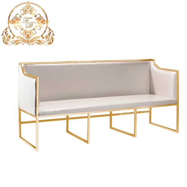 Gold Metal Royal Pu Leather Living Room Love Seater  Armrest Wedding Sofa