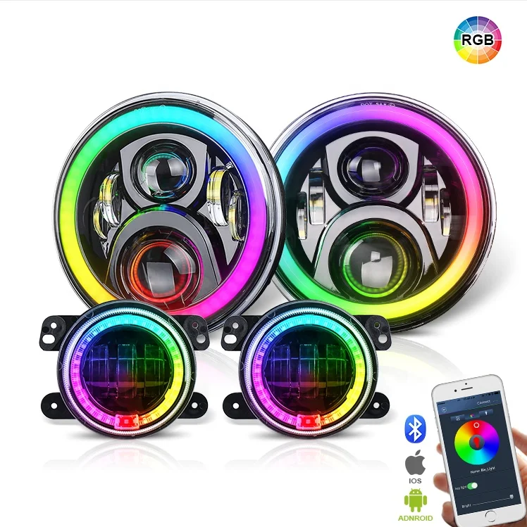 ACTEAM 5.75inch RGB head fog lights set DOT approved e marked led headlight and fog light error code kit