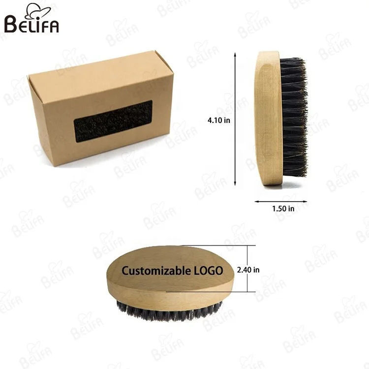 Wholesale Custom logo Private Label Professional Natural Wild Boar Bristles Hair Barber Wood Wooden Mens Beard Brush for Men