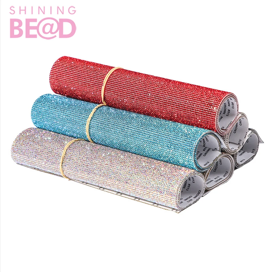 Wholesale 24X40cm Rhinestones Mesh Self Adhesive AB Crystal  Sheet For Garment/Bag/Shoe