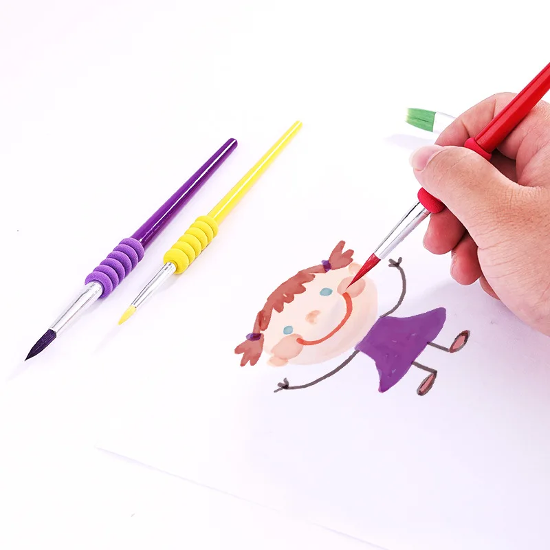 kid 4pcs Candy color acrylic painting oil watercolor sponge cover Pen Holder  plastic drawing brush sets