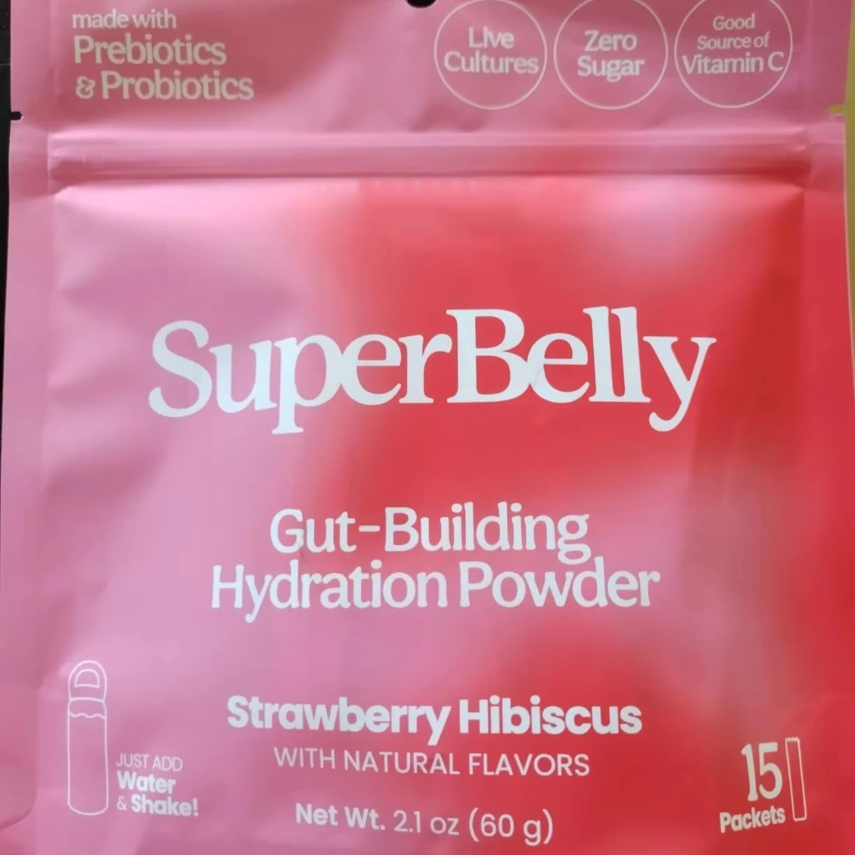 SuperBelly gut building hydration powder Strawberry Acai Lemon Ginger Flavor  Apple Cider Vinegar Probiotics Powder