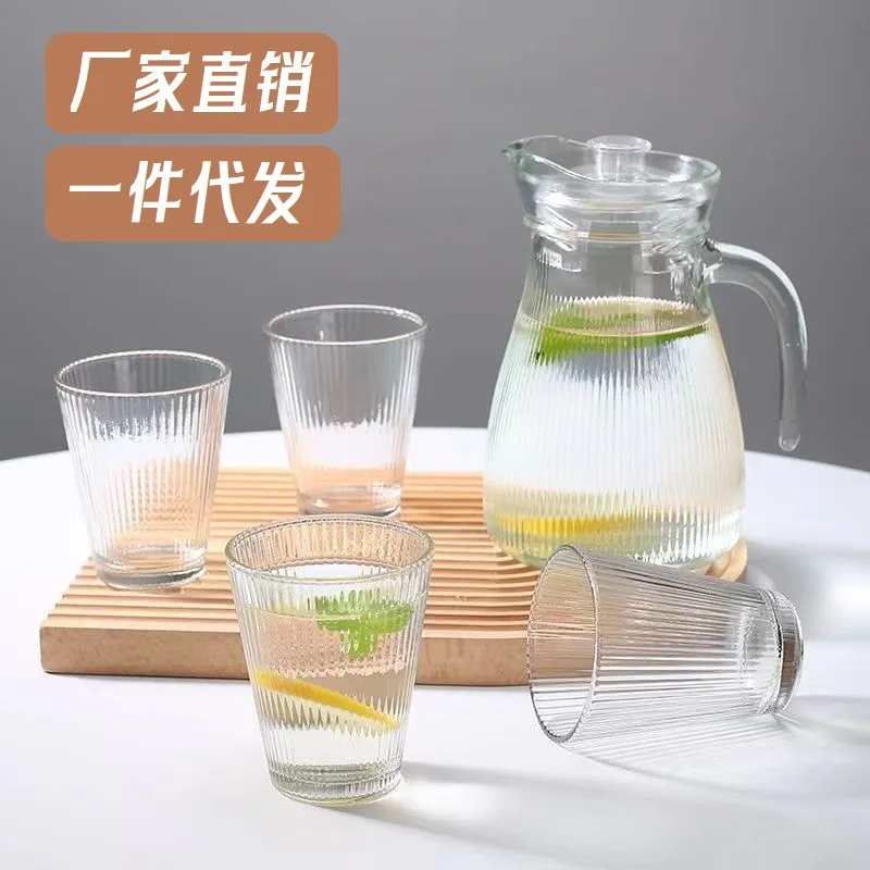 High Quality Gold European middle east Hot 7 pcs 7pcs set 1500ml ribbed Coffee and Tea glass golden water jug with beak box