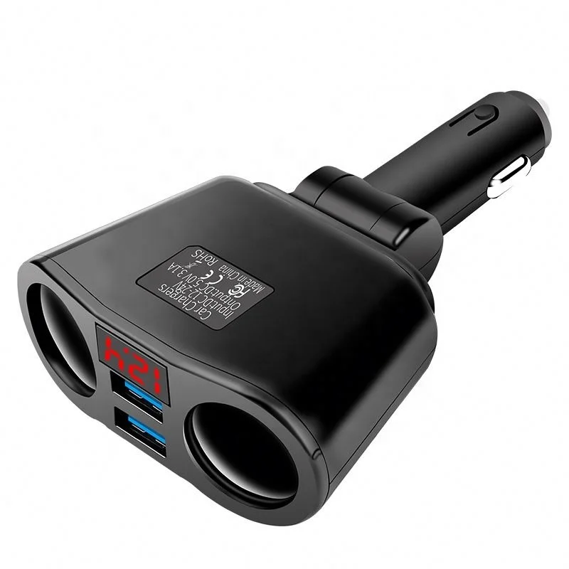 Car Cigarette Lighter Splitter 5v 3.1a Rotating Dual Usb Ports Car Charger With Led Display Charging