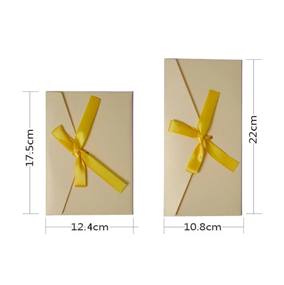 Customized logo printed pearl paper envelope memorial festival wedding gift card holder business envelope with ribbon bowknot