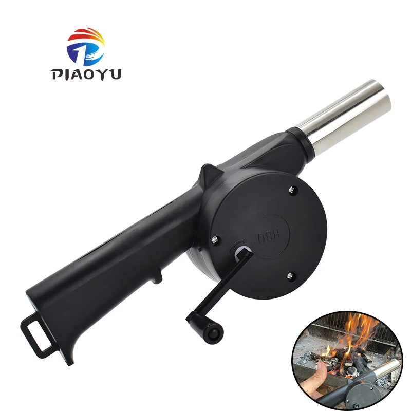PIAOYU Outdoor Portable Hand Crank BBQ Air Manual Blower Picnic Grill Fan with Manual Handle Cookware for Camp & Grill