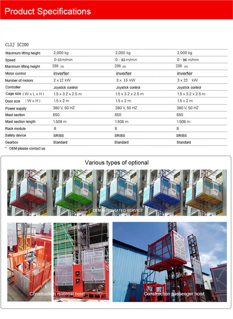 CLSJ Passenger Hoist Mast Section Construction Building Elevator Material Hoist Lift GJJ SC200/200