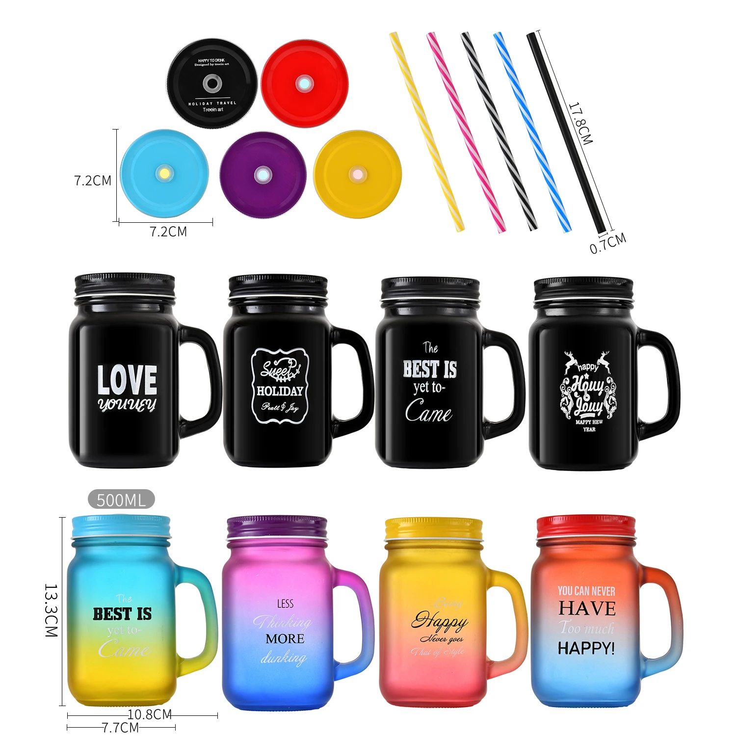 Oem Custom Black Colorful Frosted Sublimation Glass Mug Straw Mason Jar With Handle 24 Oz