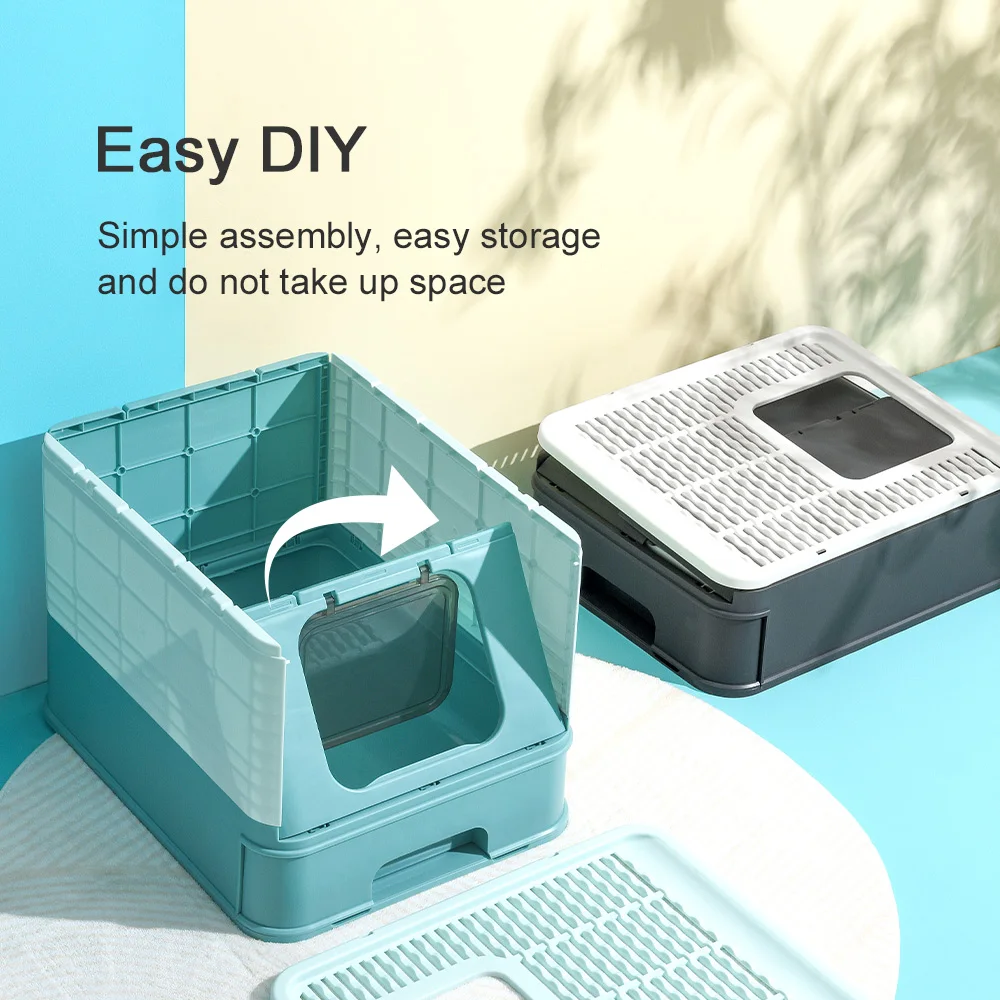 Folding Cat Litter Box Convenient Collapsible Design, Leak-Proof Feature, Ideal for Travel and Home Use
