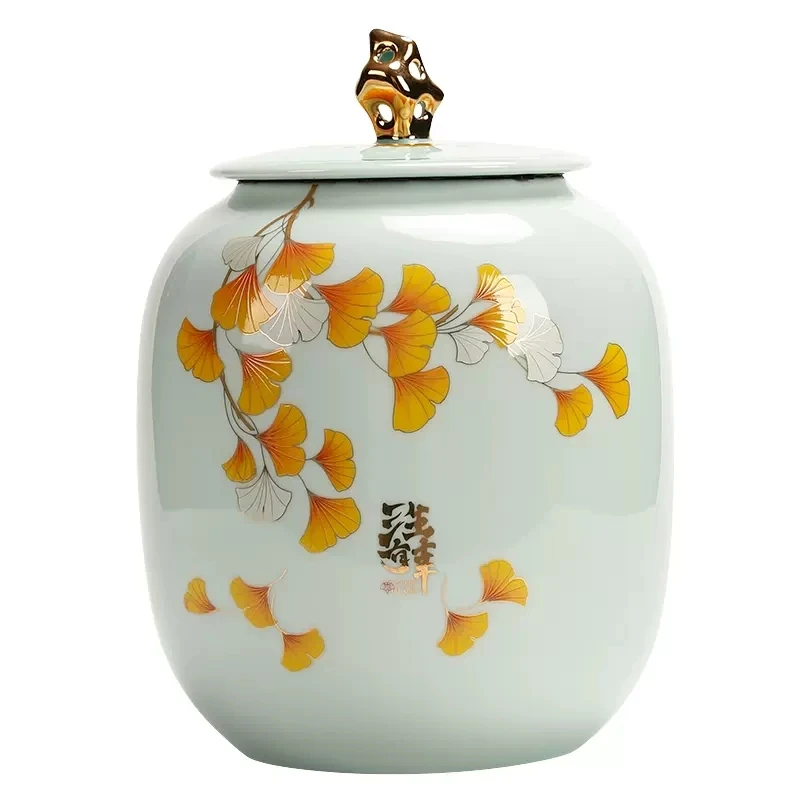 Nordic Ceramics Tea Pot Ceramic Golden Lid Home Candy Container Food Storage Box Organizer  Porcelain Tea Coffee SugarJar