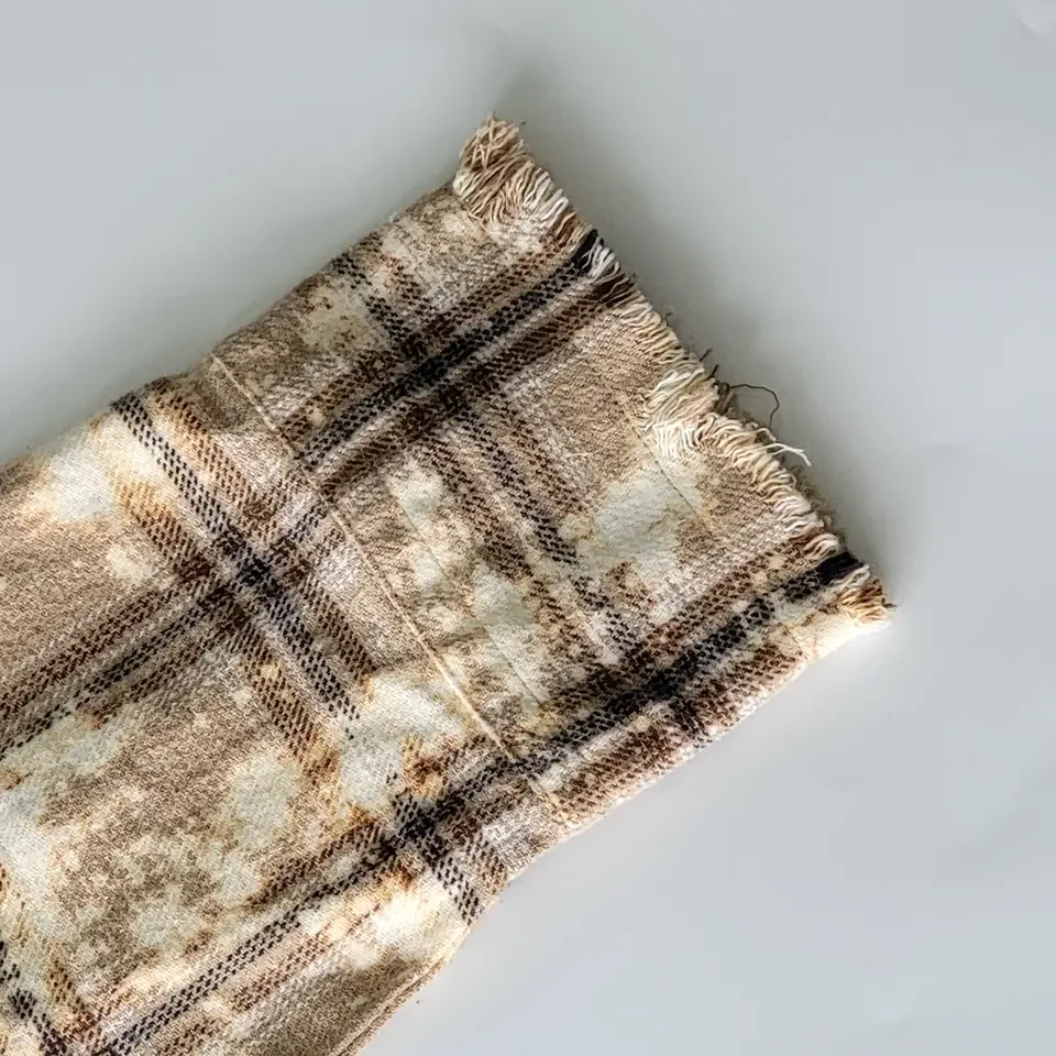 best men casual hip hop plaids long type custom logo embroidery distressed bleach flannel shirt