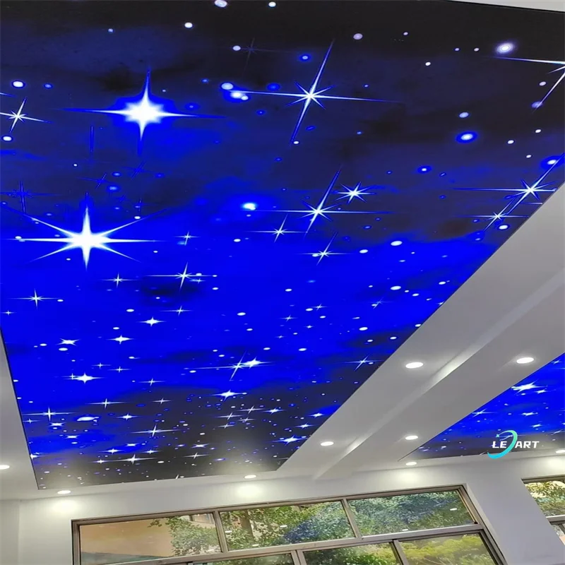 fireproof decorative Fiber Optic pvc Stretch Ceiling film for 3d mobile home Theater Ceiling wall Panels