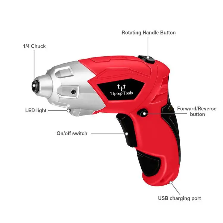 Customized 4V Lithium-ion Battery USB Charging 1/4' Hex Mini Cordless Electric Screwdriver Drill Set With Rotating Handle