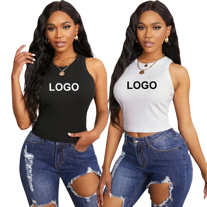 custom logo European and American sports and outdoor leisure short sleeveless knitted crop tops women new tight-fitting vest