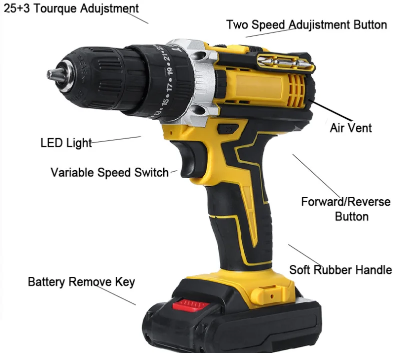 BOLIU OEM 21V Cordless Electric Screwdriver Lithium Rechargeable Power Tools 10mm Drilling Diameter Screw Drill Replacement