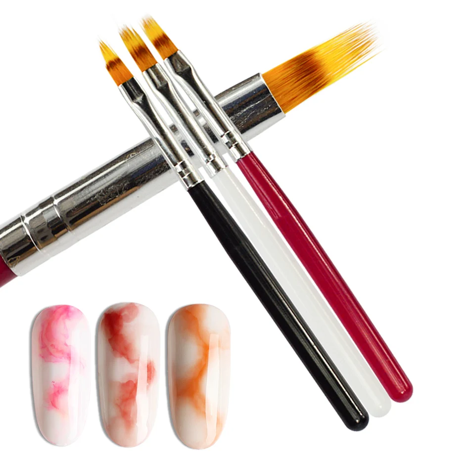 1 Pcs Nail Brush Pen Uv Gel Gradient Bloom Nail Art Painting Wood Handle Nylon Hair Black White Red Draw Manicure Nail Tools