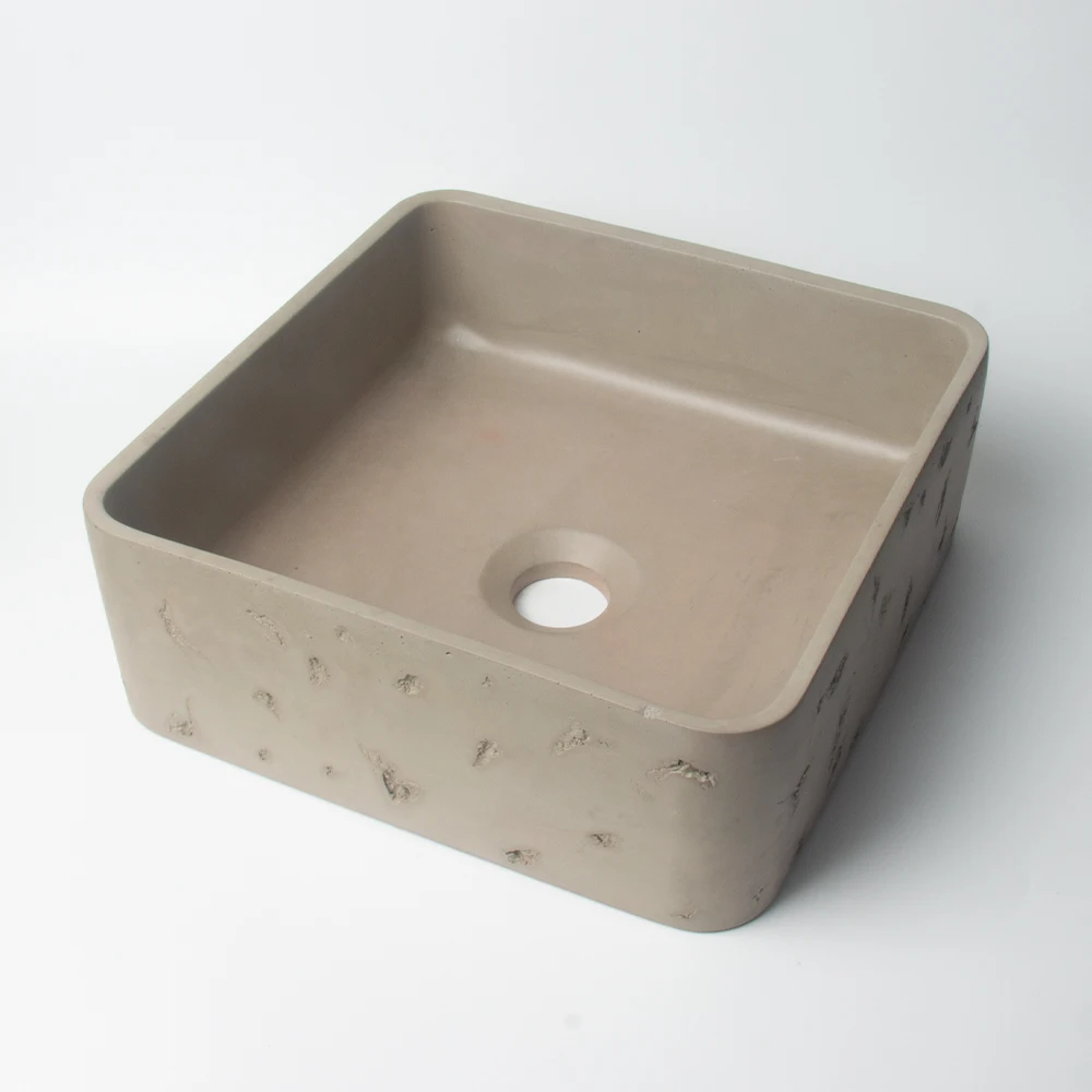 Concrete bathroom toilet wash basin sink countertop square cement hand basin concrete bathroom sink for hotel using vessel sink