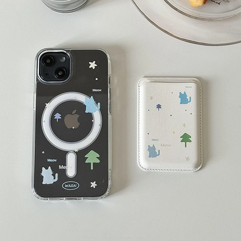 Magnetic Card Bag Phone Case Wallet For Leather Card Bag Iphone 14 13 12 Pro Max Plus XR XS MAX Back Sticker Card Holder