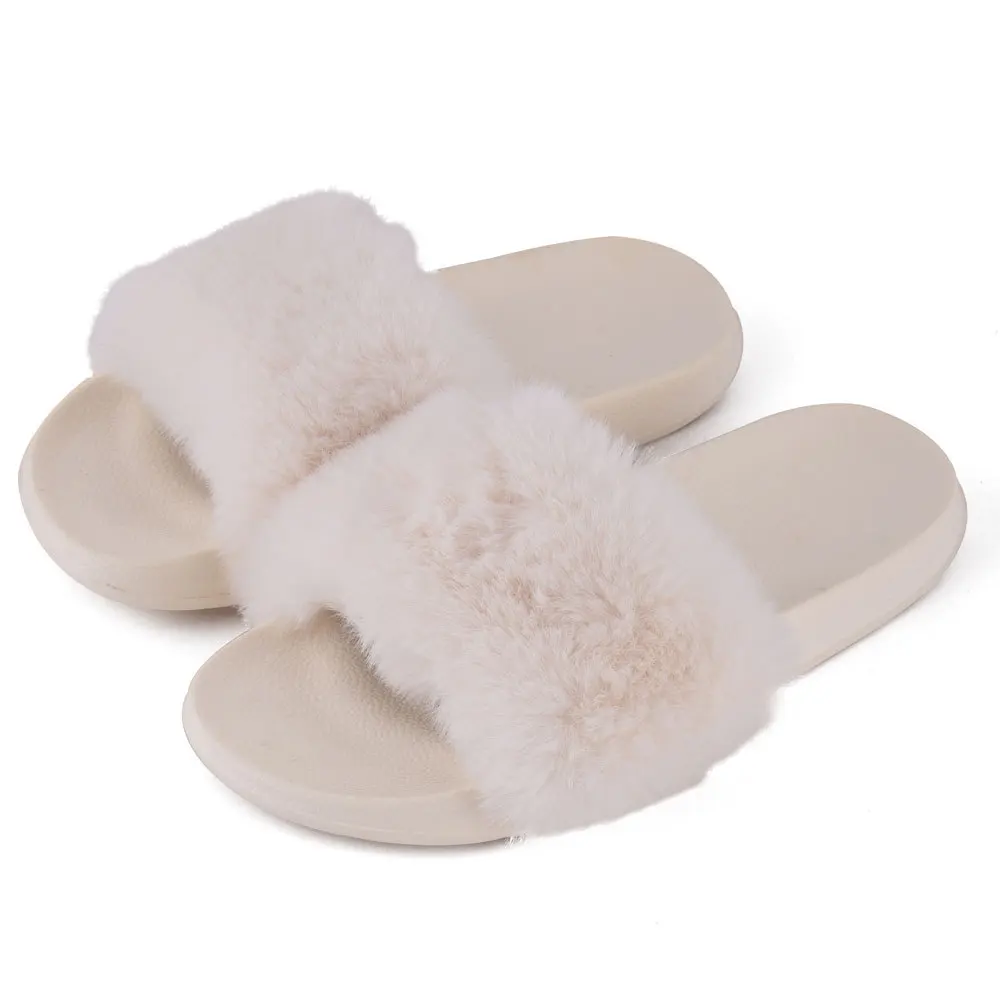 Wholesale women outdoor comfort furry summer flat sandals ladies shoes with sunday angora yarns