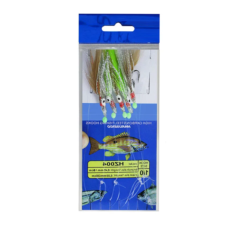 1/0# Luminous Beads Octopus Jig Fishing Lure Feather Sabiki String Hook