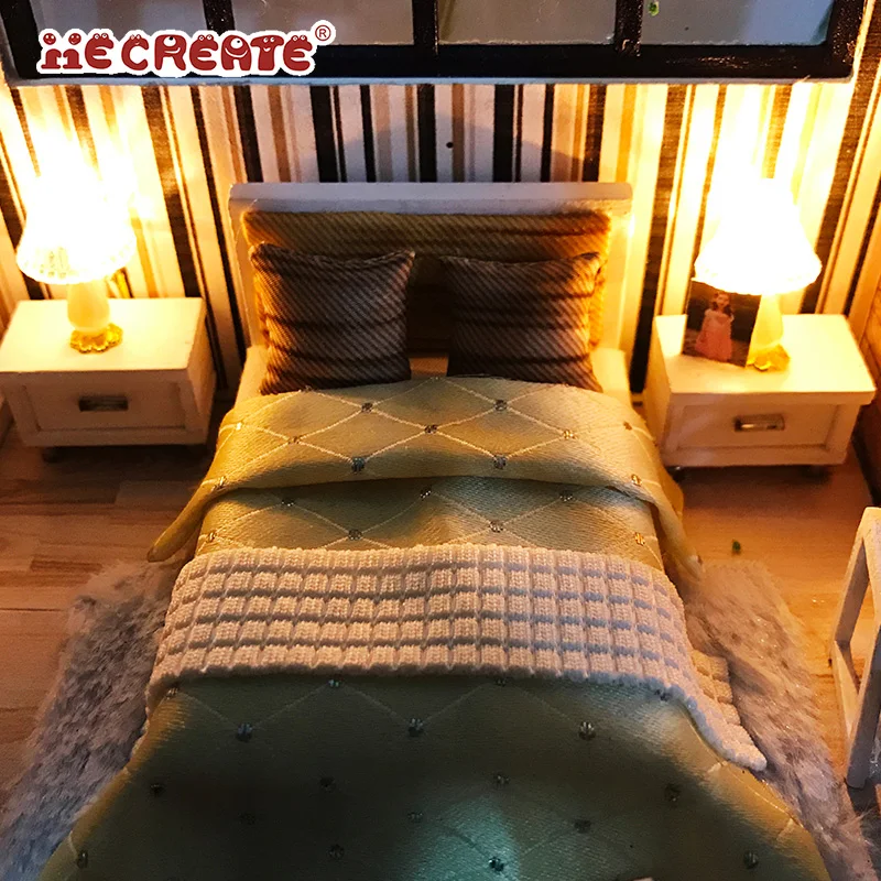 IIECREATE Handmade Furniture House Toys  K-036 Florence 3D Wooden Puzzle DIY Educational  Miniature Doll House With Light