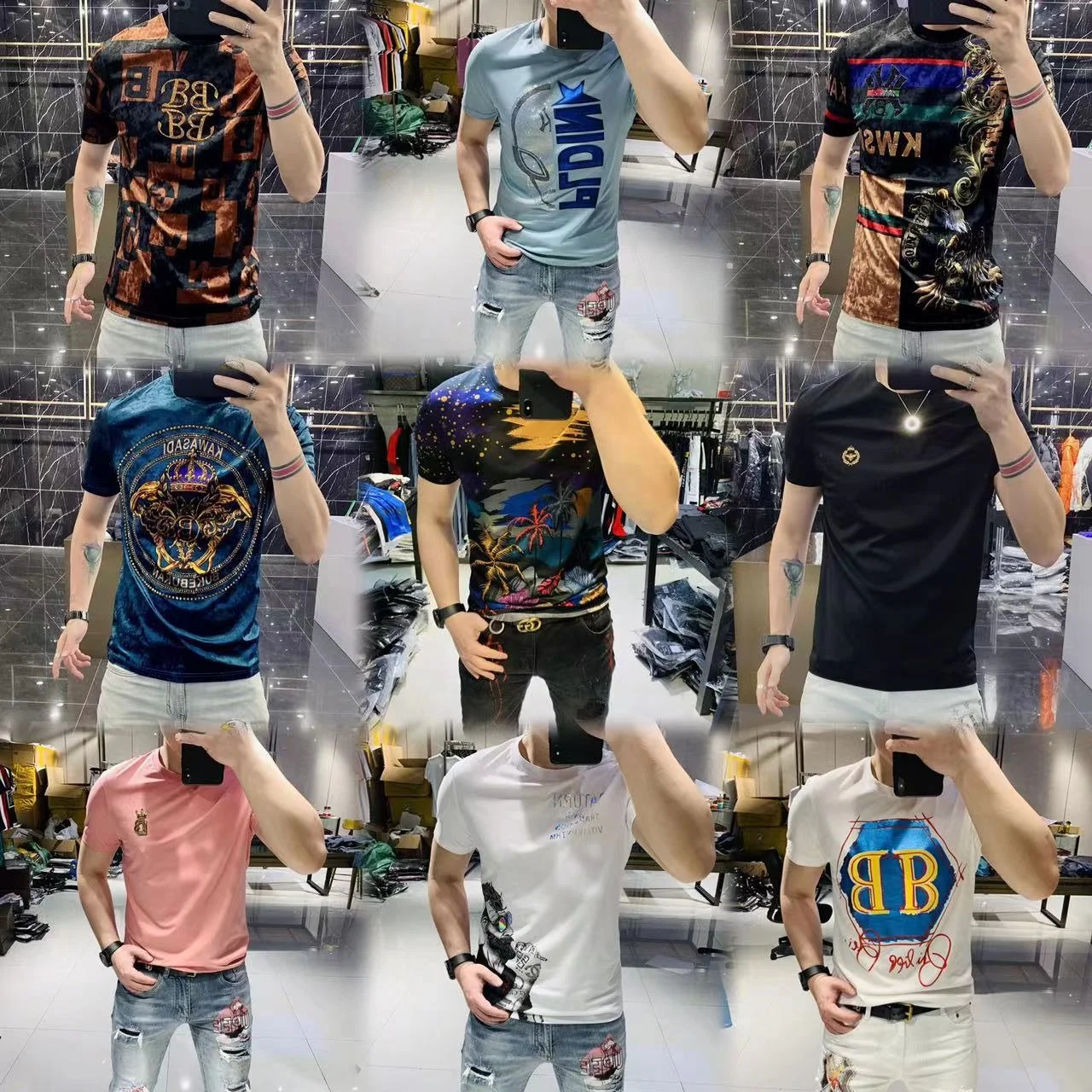 Wholesale Colorful lots of prints mixing t-shirt, men t-shirt, short sleeve t shirt Summer sports sweatshirts