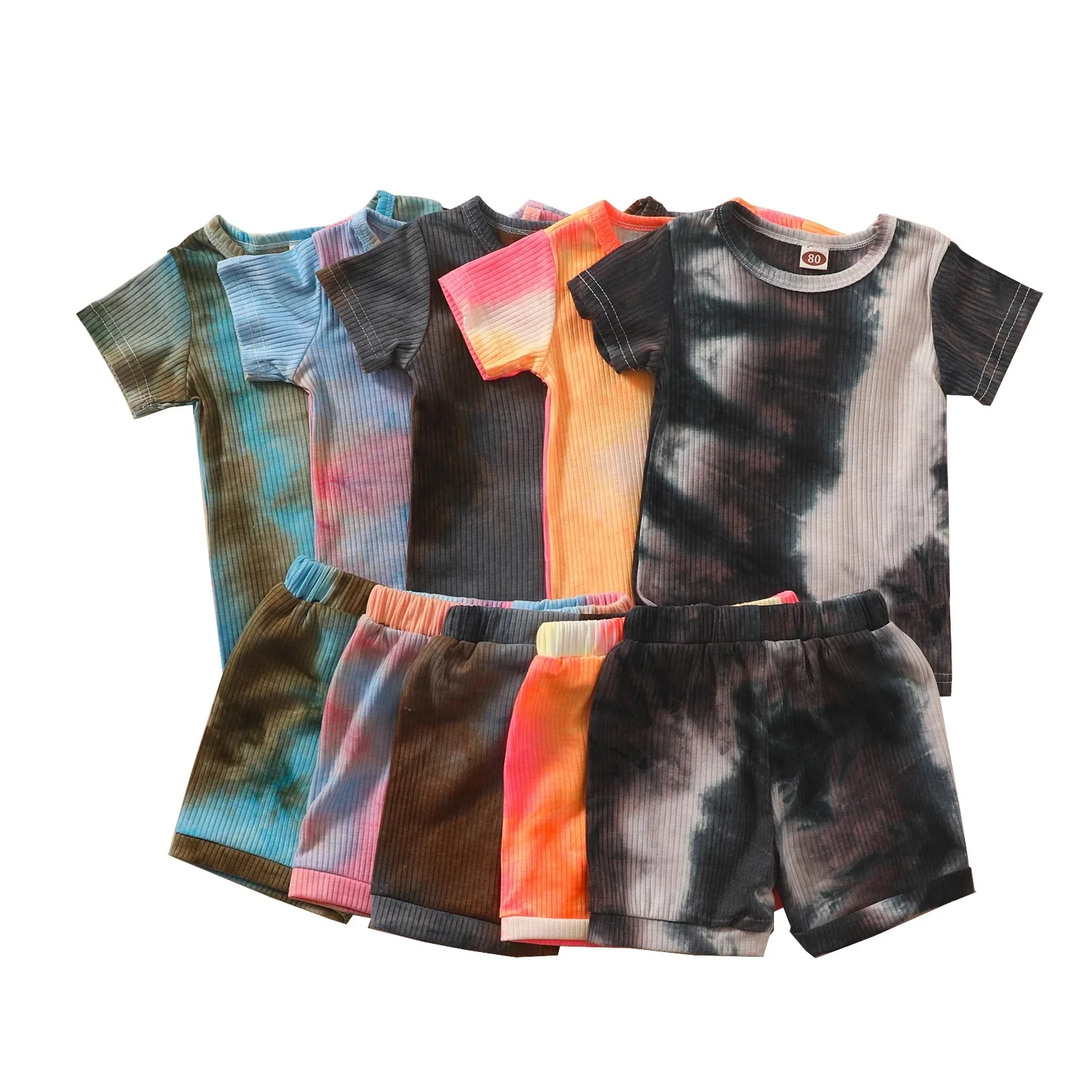 
Kids clothing baby clothes two piece sets tie-dyed shorts short sleeves unisex clothes suit 