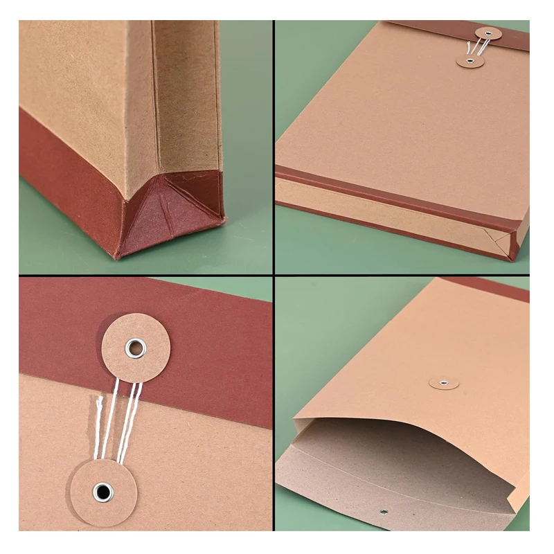 Custom Logo Letter Size File Folder Brown Bag Kraft String Button Envelopes