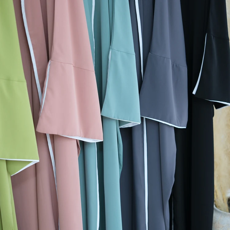 Big Batwing Open Abaya Kimono Dubai Luxury White Edge Muslim Cardigan Abayas Women Turkish hijab Dress Kaftan Islamic Clothing