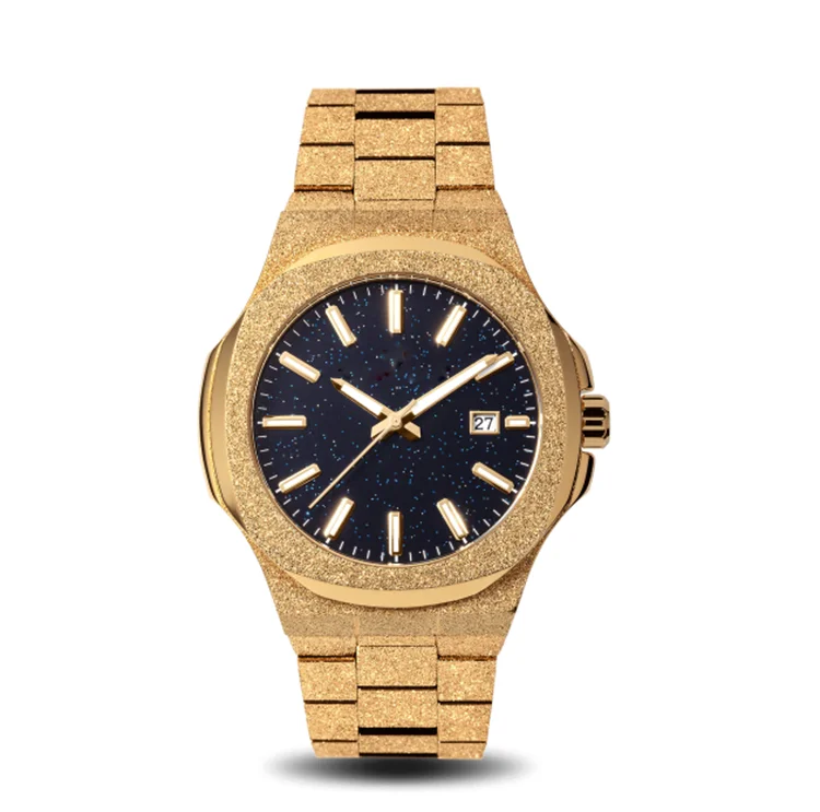 Мужские золотые матовые Роскошные наручные часы с логотипом звездная звезда пылезащитный циферблат Мужские кварцевые часы из нержавеющей стали с функцией даты