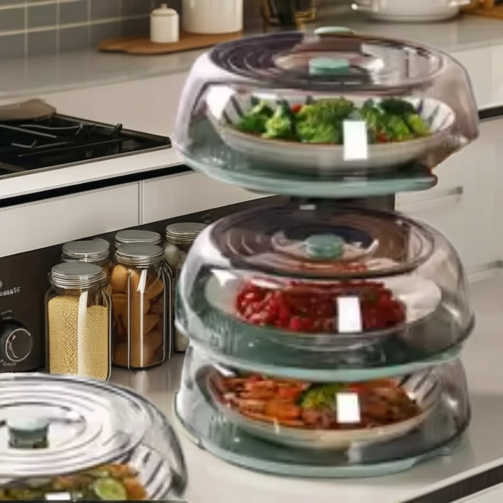 Stackable Plastic Food Storage Cover Microwave Safe Fresh-Keeping Food Cover Tent for Liquid Usage