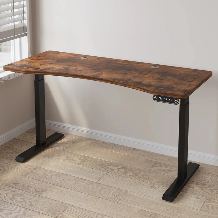 2024 Hot Sale Grade Bamboo Office Furniture Laminated Electric Height Adjustable Desk Computer Desk With Drawers