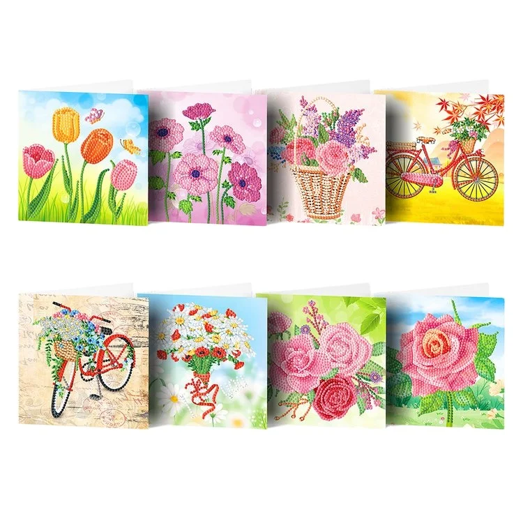 5D DIY Festival Folding Greeting flower Cards Gift Partial Drill Mosaic Thank you  Birthday Postcards
