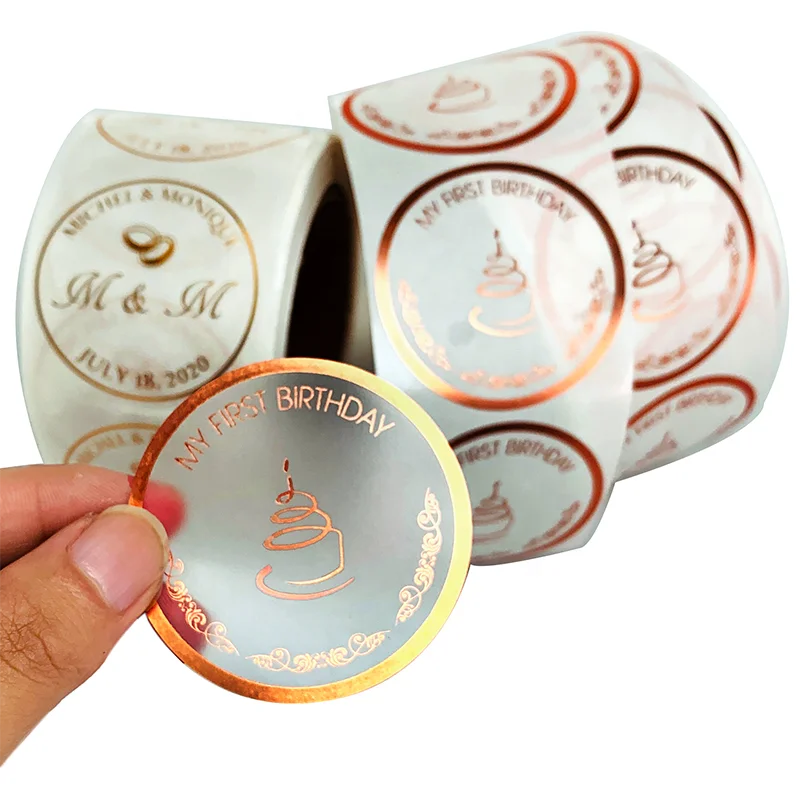 Custom Adhesive Clear Round Logo Rose Gold Foil Transparent Circle Label