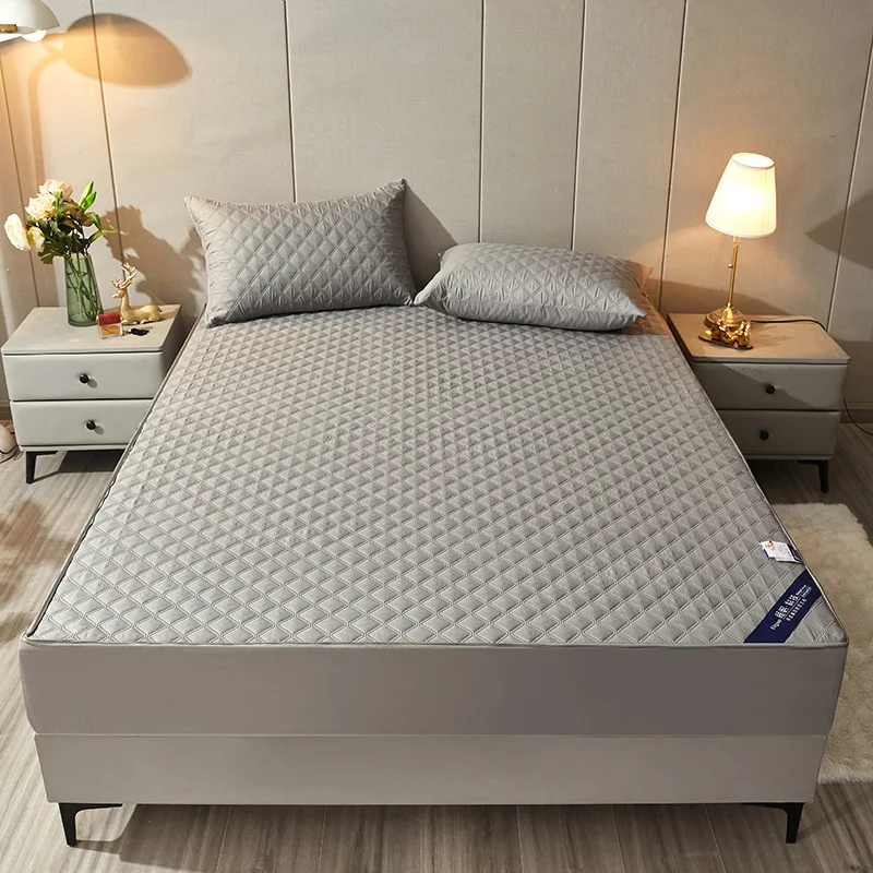 solid design plain color king queen size bed cover elastic cotton inside extra thick water proof bed mattress cover